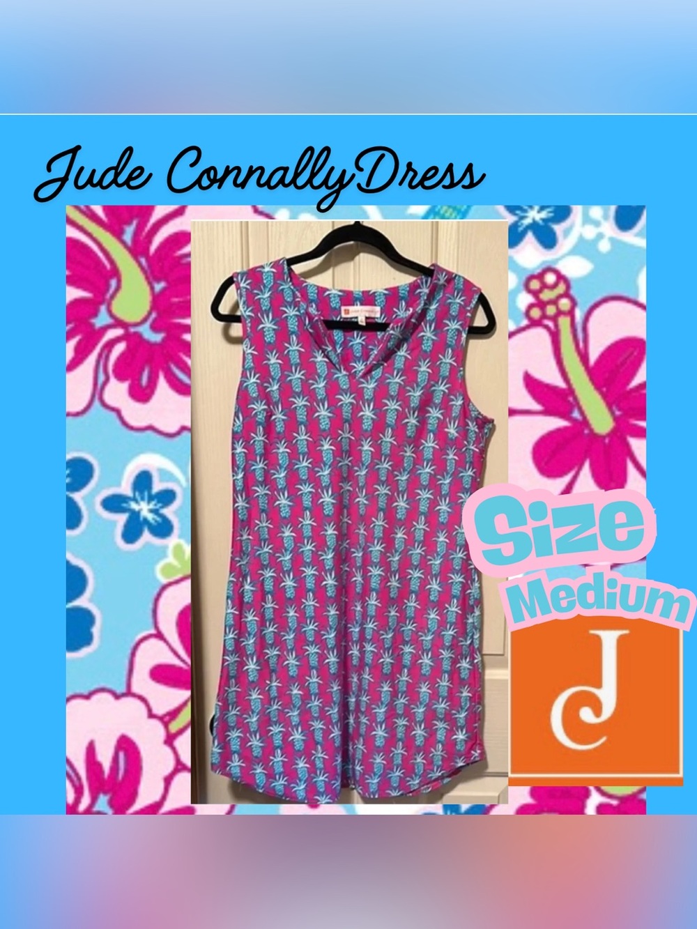 Jude Connally pink pineapple shift,Kristin style, size medium